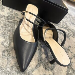 New In Box White House Black Market Black Pointed-Toe Heels with Braided Strap